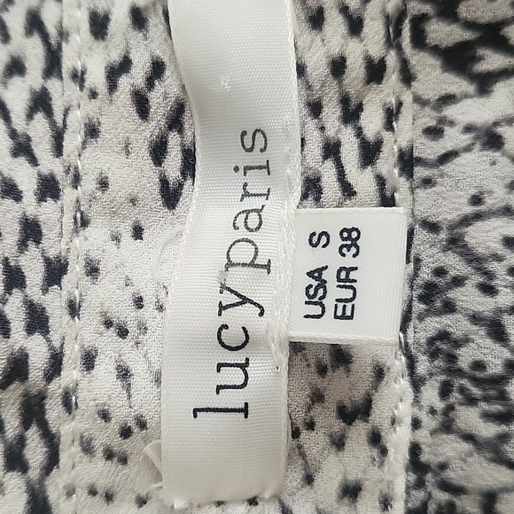 Lucy Paris Black & White Animal Print 3/4 Sleeve Wrap Dress - Size S - Picture 5 of 6